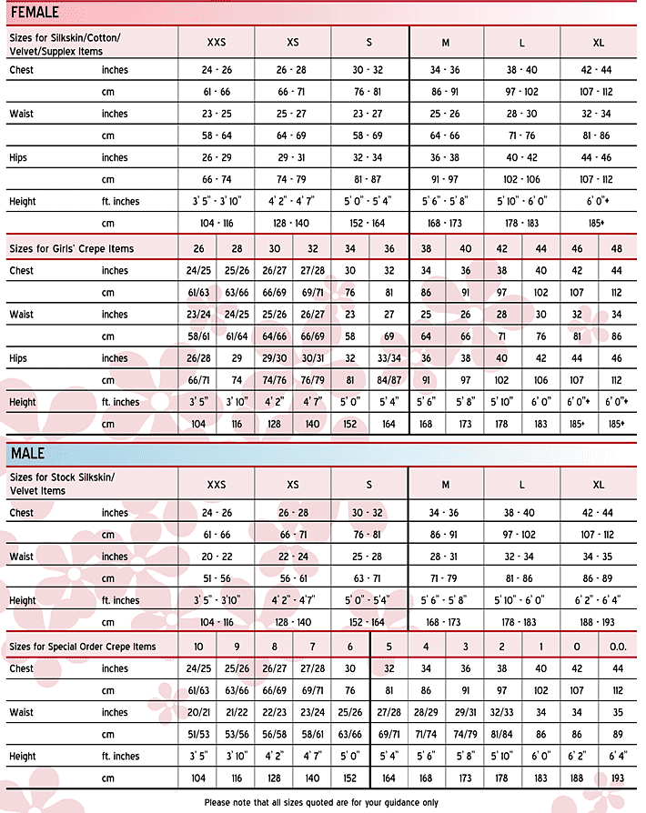CH sizing information